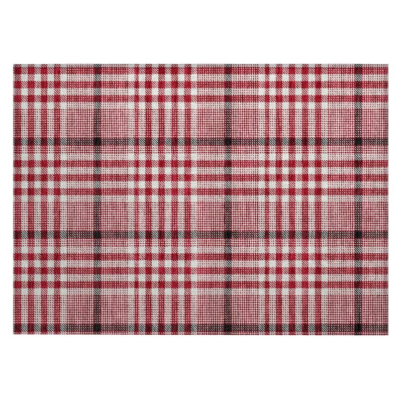 Machine Washable Indoor/ Outdoor Plaid Chantille Rug