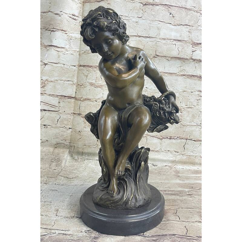 Young Boy Child Figurative Art Bronze Metal Statue Sculpture Vintage Moreau Decor Marble Base