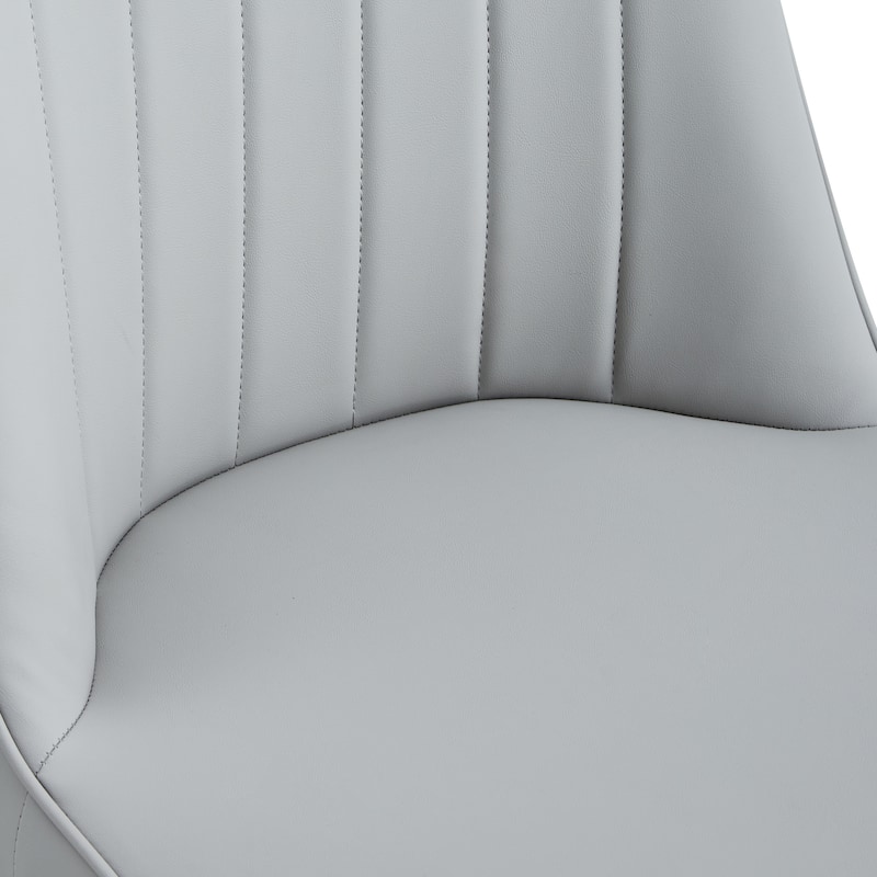 Roomfitters PU Dining Chairs with Black Metal Legs, Curved Back Upholstered Set of 4 for Kitchen or Office, Light Gray