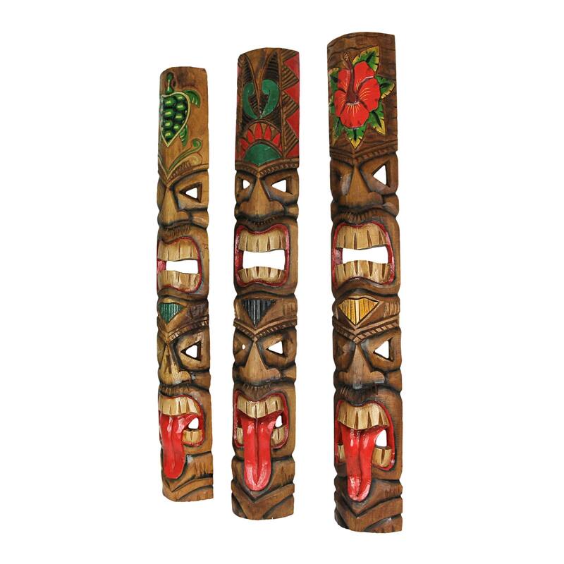 Zeckos Double Tiki Mask Totem Wall Decor Sculpture 40 Inch (Set Of 5)