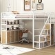 preview thumbnail 2 of 32, Full Size Metal Loft Bed with Storage Staircase and Wardrobe, Shelves