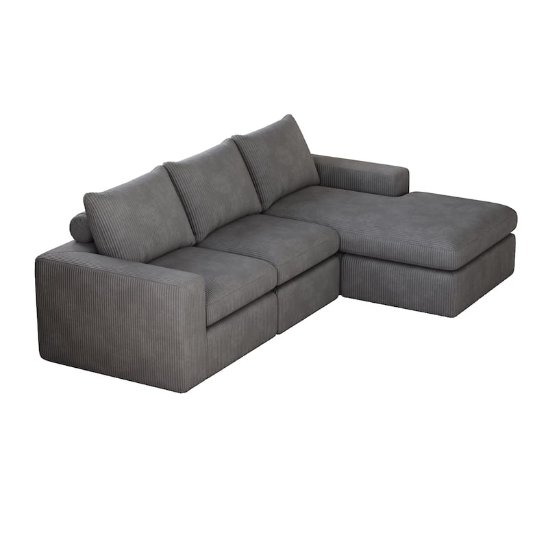 99" Corduroy L-Shaped Sectional Sofa with Chaise and 3 Pillows, No Assembly Required