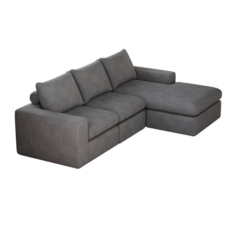 Corduroy Cloud L-shaped Sectional Sofa with Chaise and Pillows