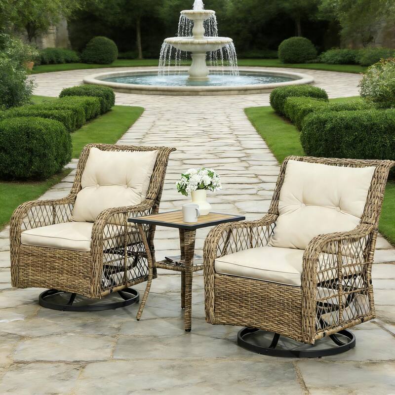 GDFStudio Outdoor Zephyr PE Rattan 3 Piece Bistro Set - Beige+Natural