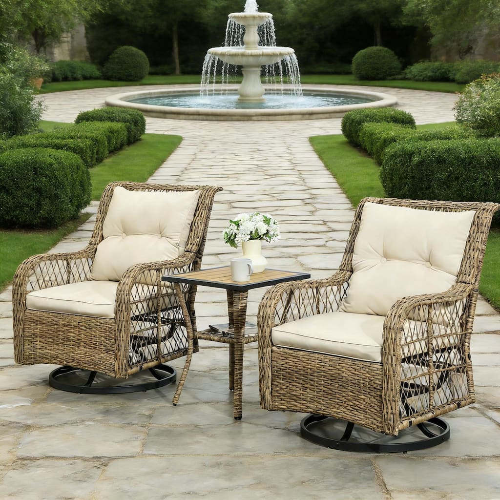 GDFStudio Outdoor Zephyr PE Rattan 3 Piece Bistro Set