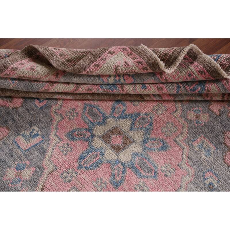 Hand Knotted Oriental 100% Wool Carpet Transitional All-Over Pink Oushak Area Rug - 16' 11'' X 6' 10''