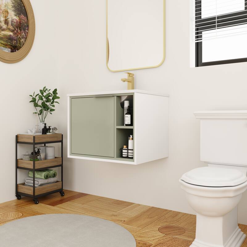BNK 20"/24"/30" Single Sink Bathroom Vanity with Soft Close Door or Right Side Shelves, Modern Floating Vanity