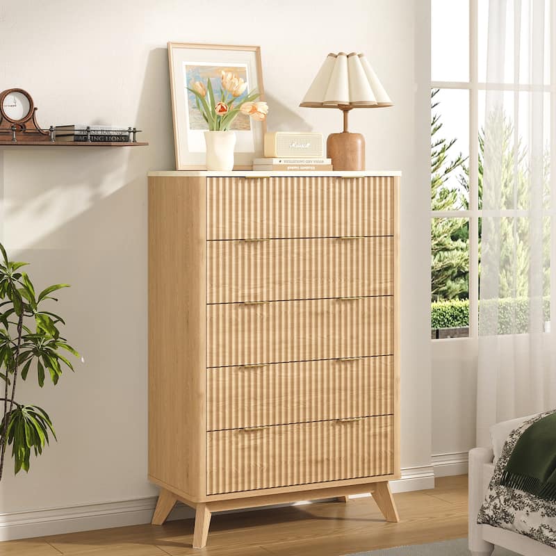 Modern 5 Chest of Drawers, Wood Dresser for Bedroom, Living Room - Natural Oak