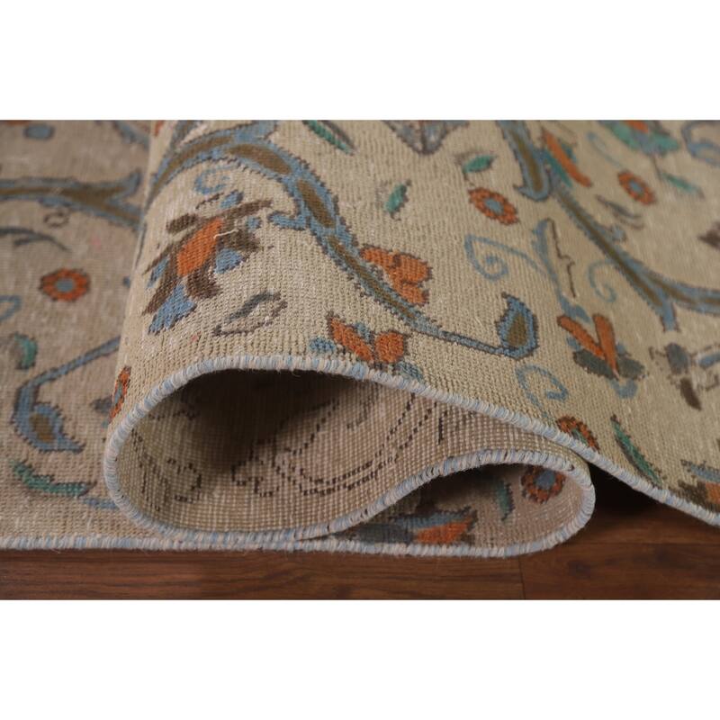 Hand Knotted Oriental 100% Wool Carpet Traditional Floral Beige & Ivories Tabriz Area Rug - 10' 1'' X 6' 10''