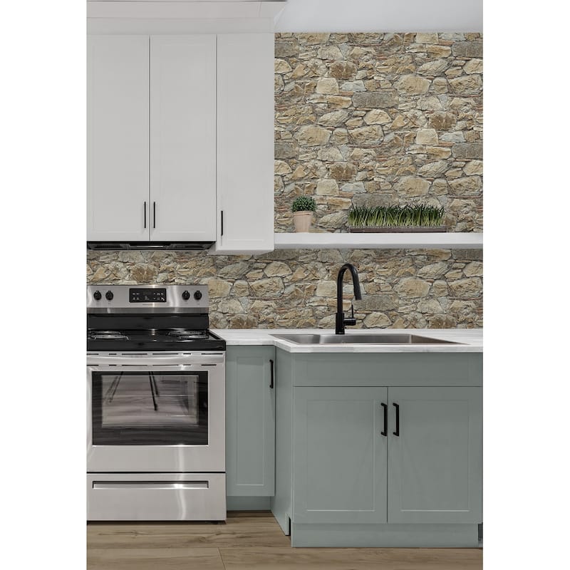 Seabrook Designs Faux Stone Wall Prepasted Wallpaper - 20.5 in. W x 33 ft. L