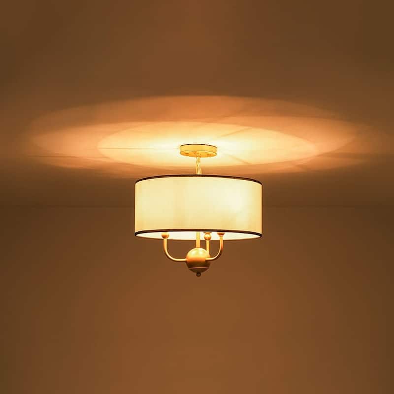 Classic 3-Light Black Edge Linen Drum Pendant - 15.7 in