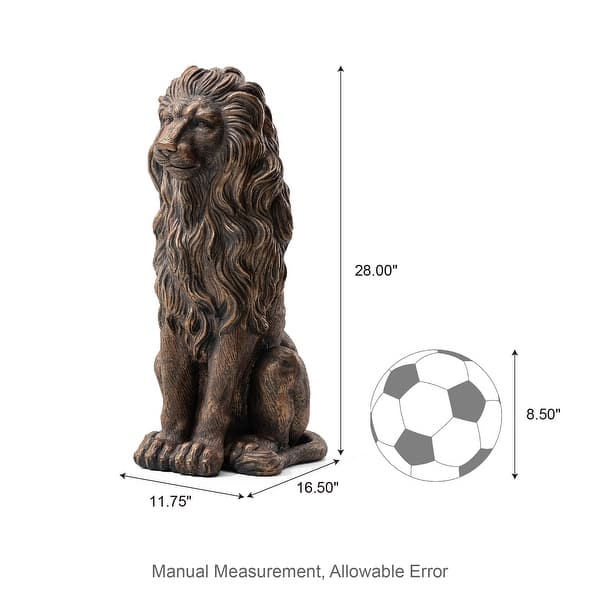 dimension image slide 1 of 4, Glitzhome MGO Majestic Sitting Guardian Lion Statues Porch Sculpture Outdoor Indoor Set of 2