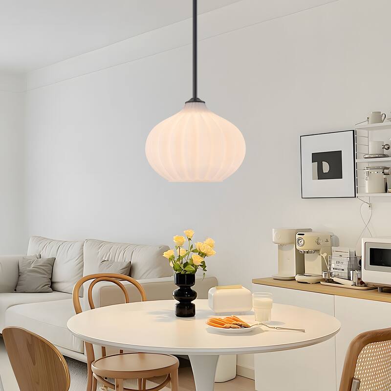 Starsky 10inch 1-Light Modern Elegan White Ribbed Glass Pendant