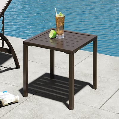 VredHom Outdoor Square Side Table Aluminum End Table - 15.7" L x 15.7" W x 15.9" H