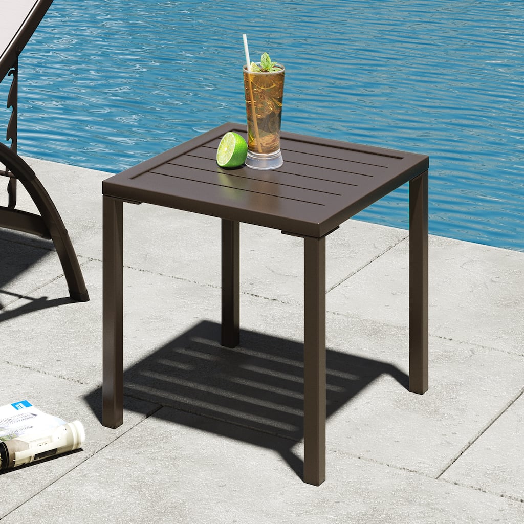 VredHom Outdoor Square Side Table Aluminum End Table - 15.7" L x 15.7" W x 15.9" H