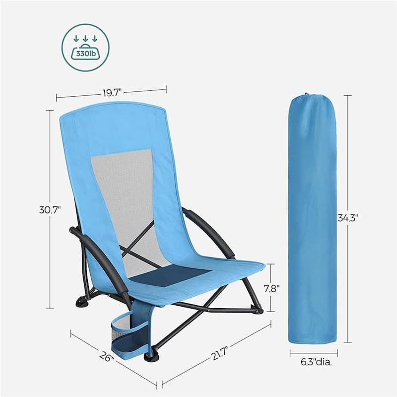 Portable Beach Chair, with High Backrest, Cup Holder, Foldable, Lightweight, Comfortable, Heavy Duty, Outdoor Chair
