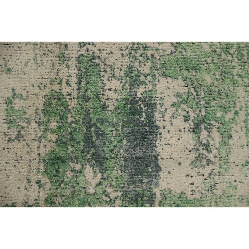 Hand Knotted Oriental Viscose Silk Carpet Modern Abstract Green Abstract Area Rug - 8' 5'' X 6' 9''