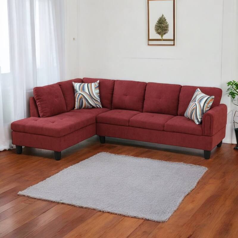 KISRAIS 97" Wide 2-Piece Flannel Sectional Sofa for Small Spaces - Red Flannel - Left Facing