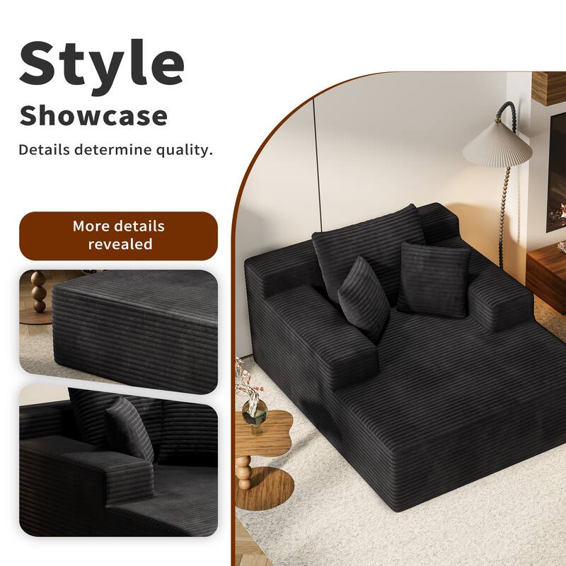 64.96" Chaise Lounge Chair Sofa Bed, Deep-Seat Corduroy Upholstered Couch, Living Room Sleeper