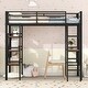 preview thumbnail 3 of 10, Twin Metal Loft Bed with Desk & Shelves, Black - Space-Saving & Sturdy