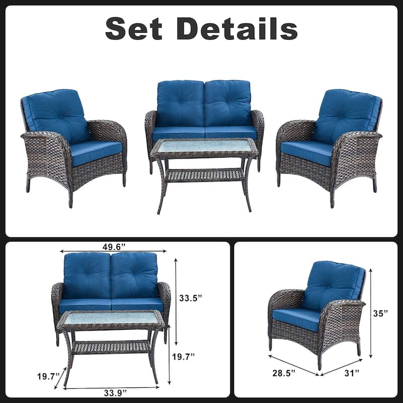 Gymojoy Outdoor Loveseat Sofa Club Chair Table Set with PE Wicker