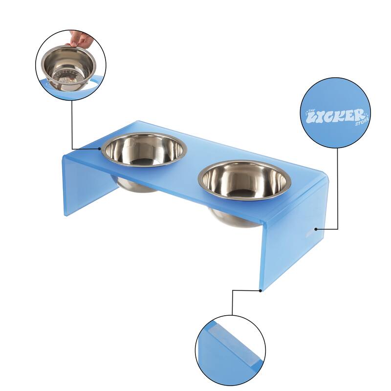 Keaton 7.5" Medium/Large Modern Lucite Rectangular Elevated Pet Feeder with 54oz 2-Stainless Steel Bowls