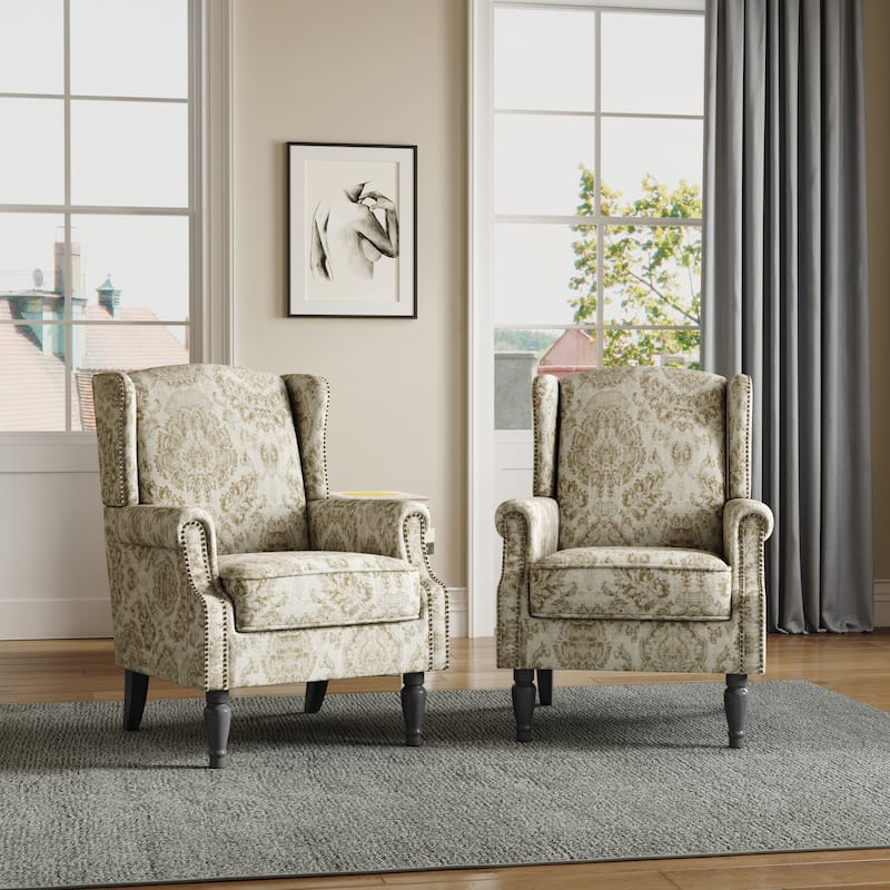 Upholstered Nailhead Trim Armchair Wingback Accent Chairs Set of 2
