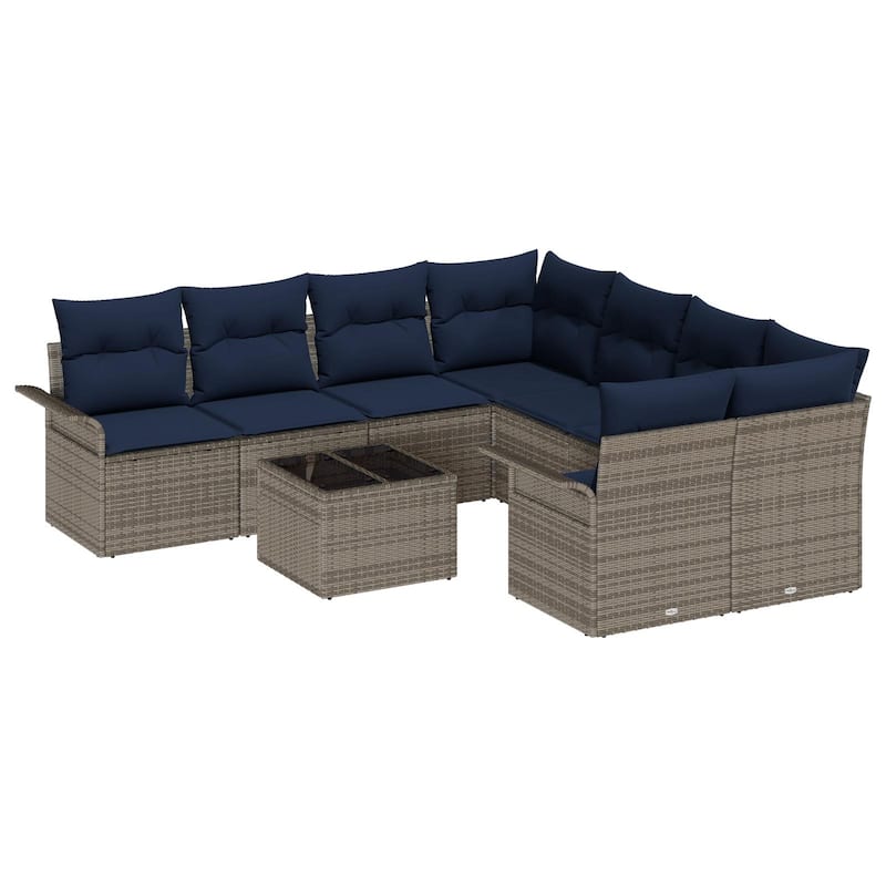 vidaXL 9-Seater Garden Sofa with Cushions Black/Brown/Grey Poly Rattan - 92.1 x 95.9 x 27.2