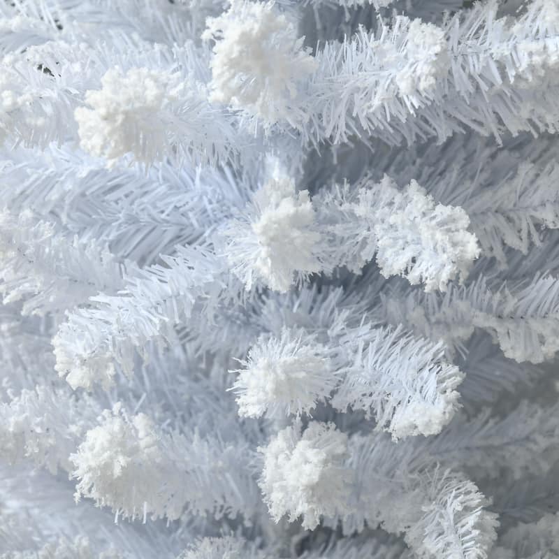 HOMCOM 7' Snow Flocked Artificial Pencil Christmas Tree, Slim Xmas Tree Pink