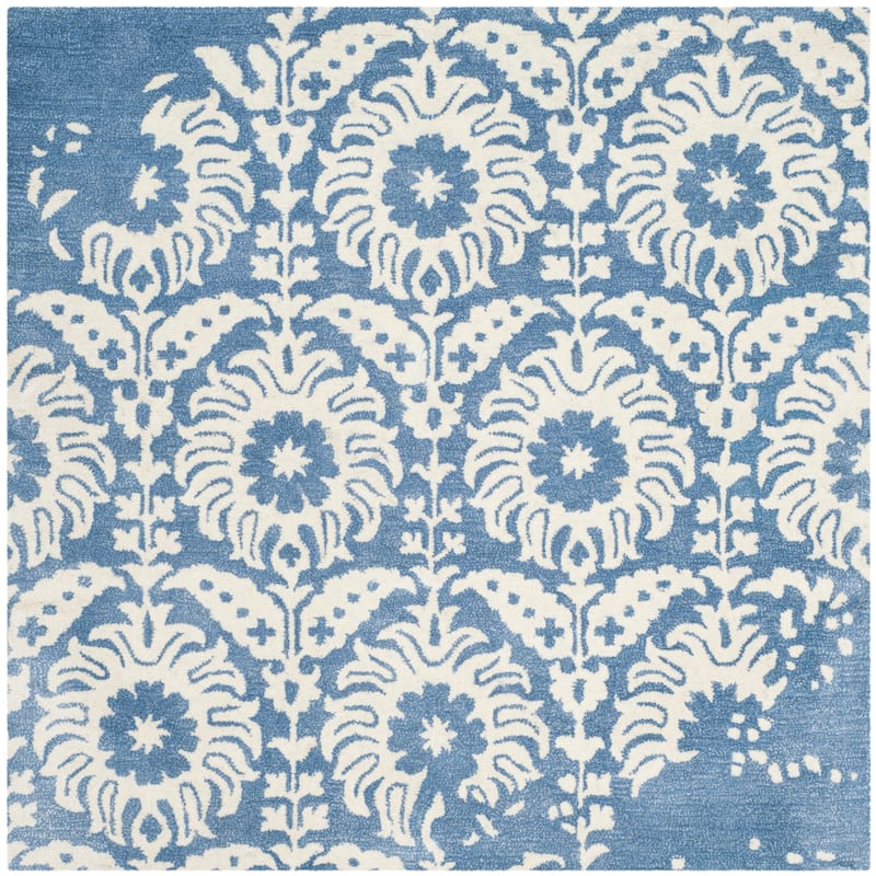 SAFAVIEH Handmade Bella Tineke Modern Floral Wool Rug - 5' Square - Light Blue/Ivory