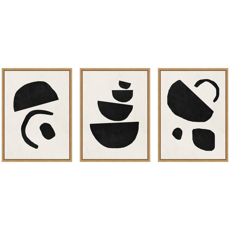 Kate and Laurel Sylvie Black Geometric Abstracts Framed Canvas Art Set by July Art Prints