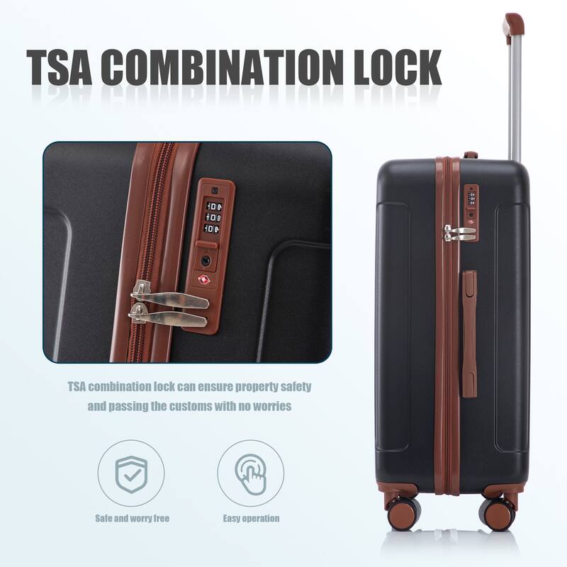 3 PCS in ABS Spinner Wheel Luggage, Carry on Suitcase, TSA Combination Lock