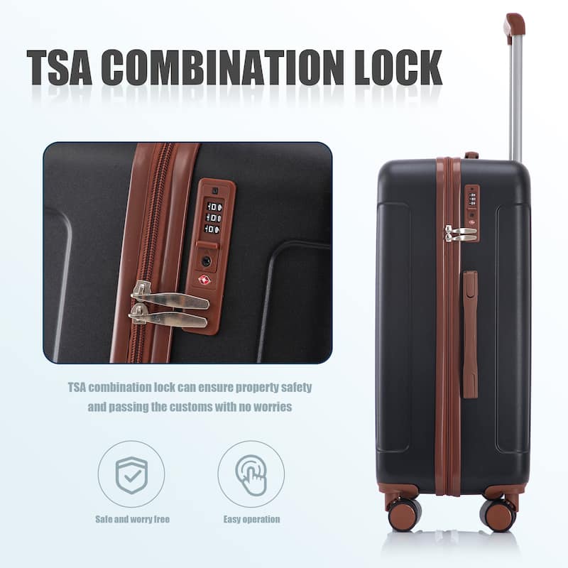 3-Piece, 20, 24, 28-Inch Modern Luggage with Side Handle, Swivel Wheels and TSA Combination Lock, for Boarding Travel