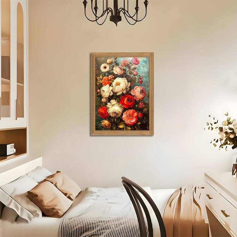 3D Textured Antique Colorful Flowers Oil - Hand Drawn Painting