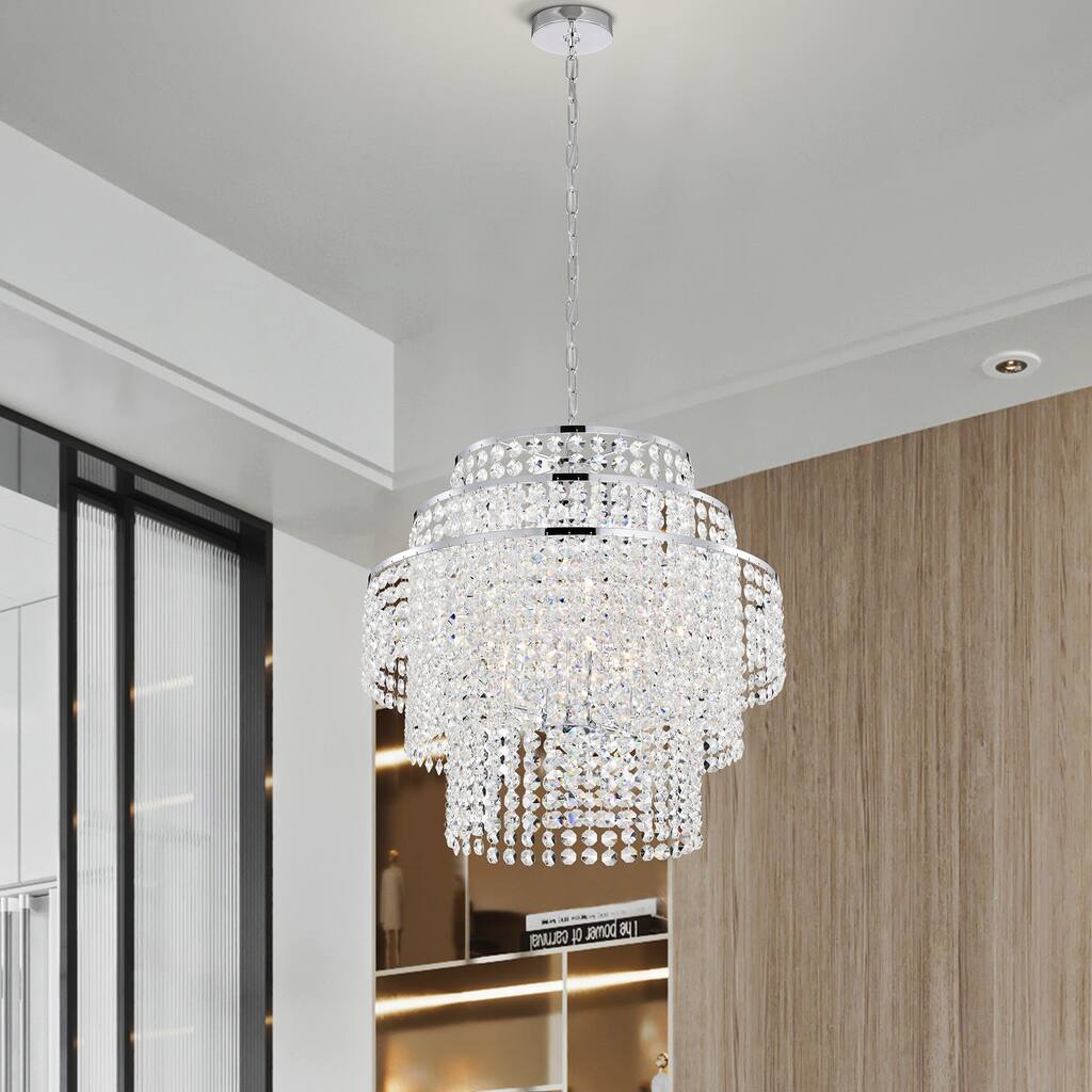 Chrome Finish 6-Light Glam Chandelier with Tier Cascading Crystals