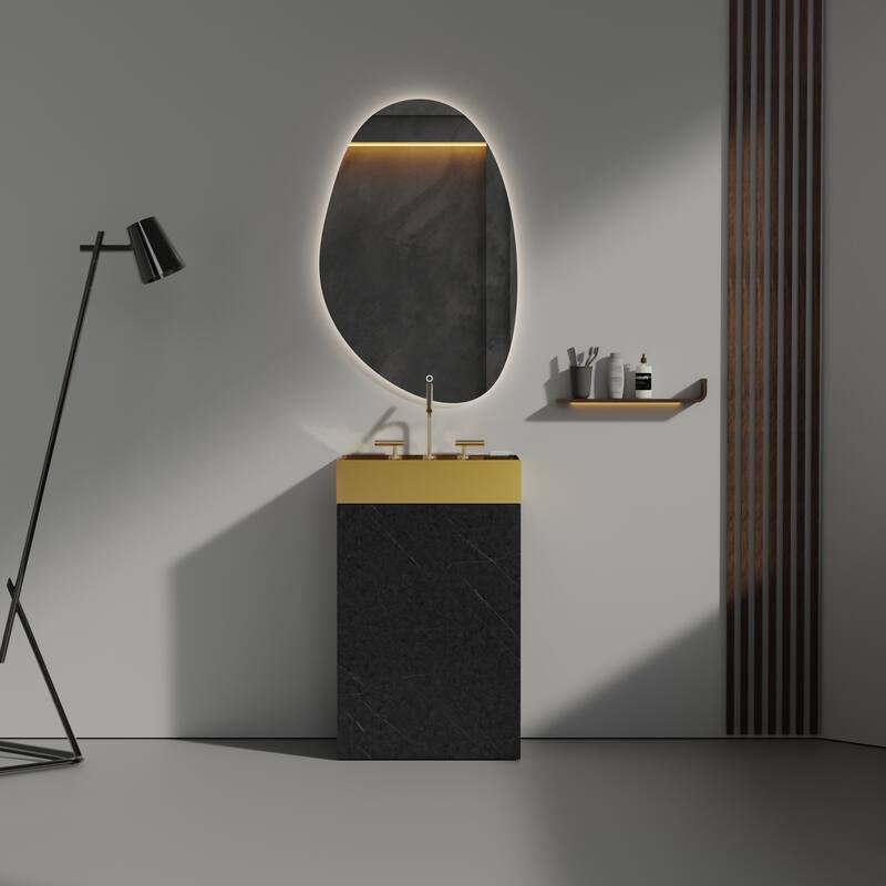 20" Black Marble Bathroom Vanity ，Stainless Steel Bathroom Sink, Freestanding Bathroom Cabinet - Black