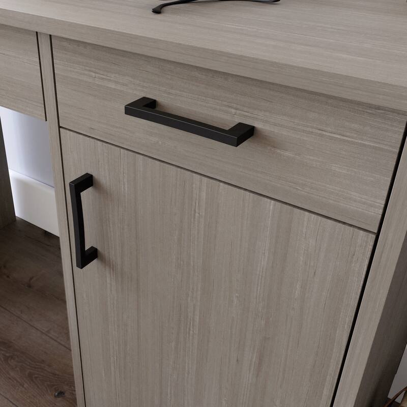 Brown Computer Desk with Flip-Down Keyboard Tray and CPU Storage for Home Office