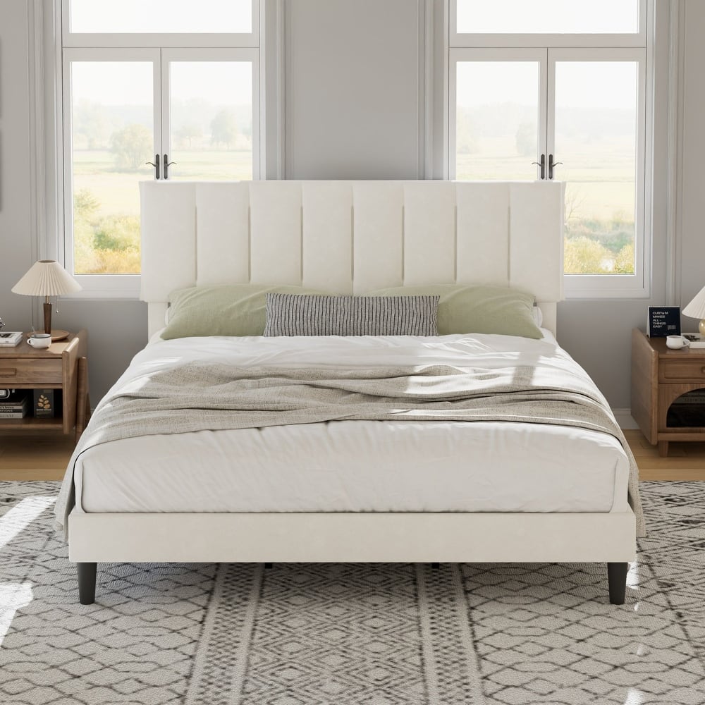 VECELO Tufted Upholstered Platform Bed Frame with Adjustable Height Headboard Twin/Full/Queen Size Beds