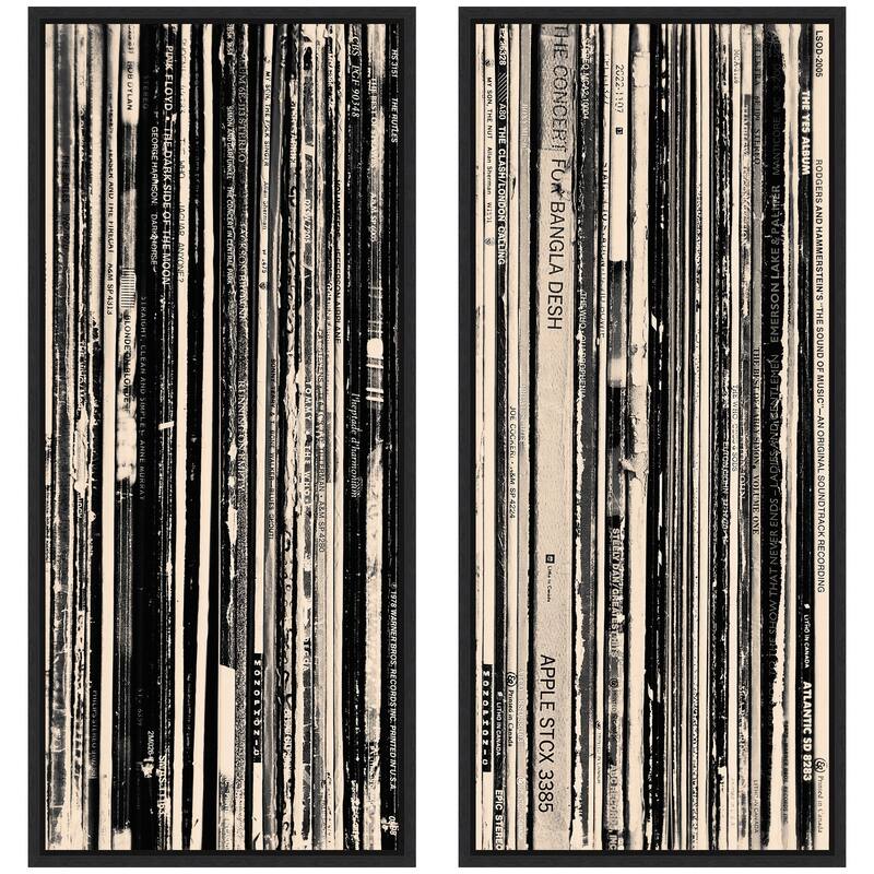 Kate and Laurel 33 RPM Black and White Panel No. 1 & 2 2 Piece Framed Canvas Wall Art Set by Robert Cadloff - 2 Piece Set 18x40