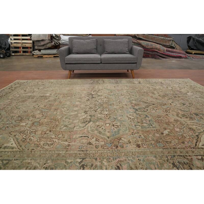 Hand Knotted Oriental 100% Wool Carpet Traditional Floral Multi-Colored Heriz Area Rug - 11' 9'' X 8' 5''
