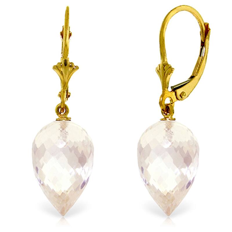 24.5 Carat 14K Solid Gold Pointy Briolette Drop White Topaz Earrings - Yellow