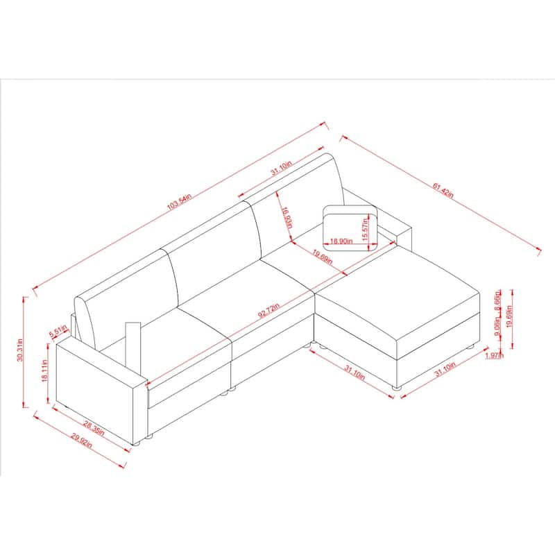 103.54" L-Shaped Sectional Sofa with Storage and Movable Ottoman