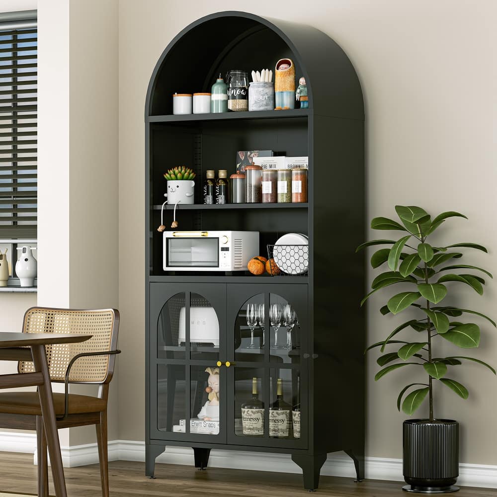 73.6-Inch Arched Metal Storage Display Cabinet with Adjustable Shelves