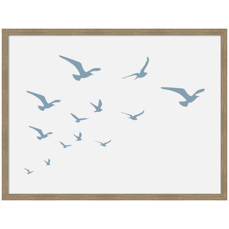 Kate and Laurel Seagulls White Background by Jolly and Dash Framed Wall Art Print - 42 x 32 - Brown
