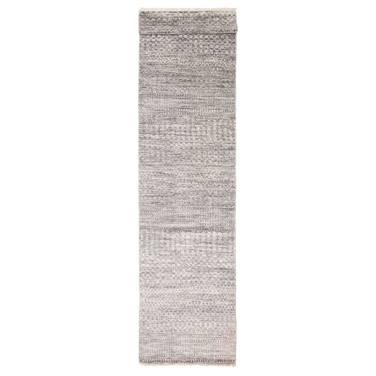 ECARPETGALLERY Hand-knotted Silk Shadow Grey Viscose, Wool Rug - 3'0 x 15'0