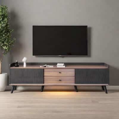 63" Mid-Century Modern TV Stand with Push-Pull Cabinets and Smart Cable Management