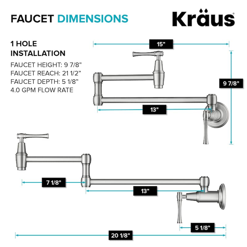 KRAUS Allyn Wall Mount Pot Filler Kitchen Faucet with Retractable Arm