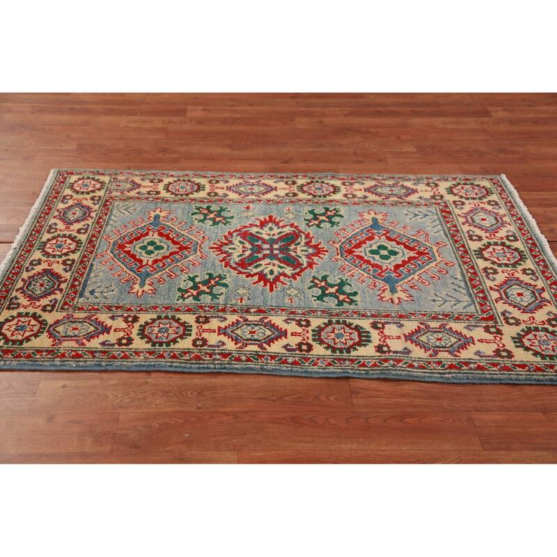 Blue Kazak Accent Rug Traditional Hand-Knotted Wool Carpet - 2'8"x 4'0"