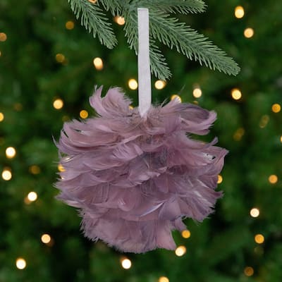 Feathered Christmas Ball Ornament - 5.5" - French Lilac