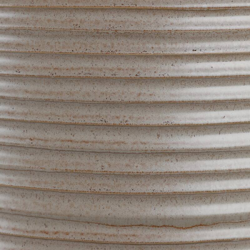 Pottery Floor Vase Ribbed Elongated Silhouette Tall Flower - 28" Beige